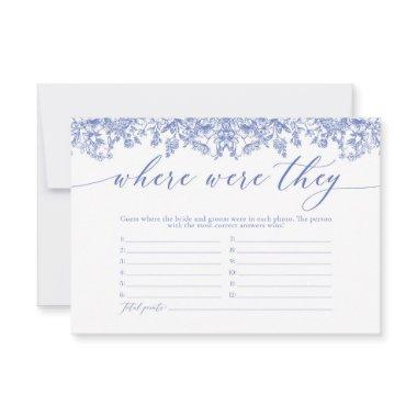 Elegant Dusty Blue Floral Where Were They Game Invitations