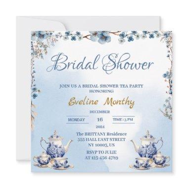 elegant dusty blue flowers tea party