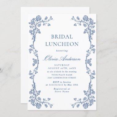 Elegant Dusty Blue French Garden BRIDAL LUNCHEON Invitations