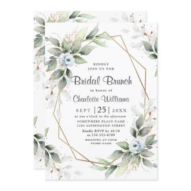 Elegant Dusty Blue Greenery Bridal Brunch Invitations