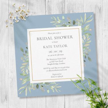 Elegant Dusty Blue Greenery Wedding Bridal Shower Invitations