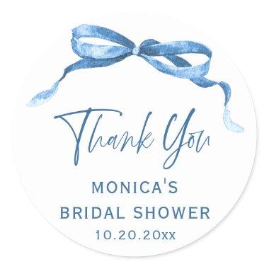Elegant Dusty Blue Hand Drawn Bow  Classic Round Sticker