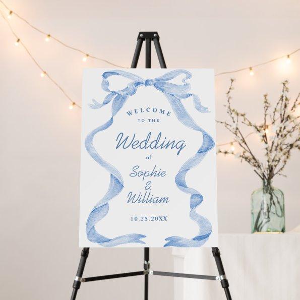 Elegant Dusty Blue Hand Drawn Bow Wedding Foam Board