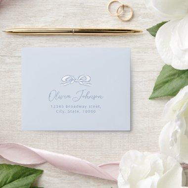 Elegant Dusty Blue Hand Drawn Bow Wedding RSVP Envelope