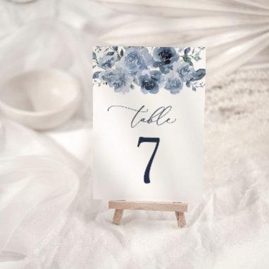 Elegant Dusty Blue Roses Wedding Table Number