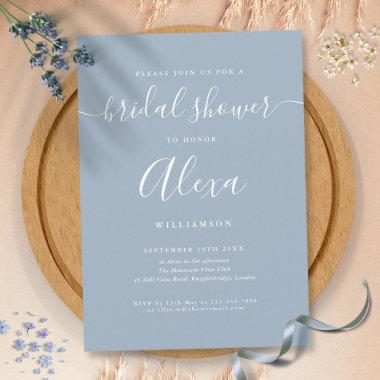 Elegant Dusty Blue Signature Bridal Shower Invitations