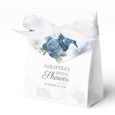 Elegant Dusty Blue Watercolor Floral Bridal Shower Favor Boxes