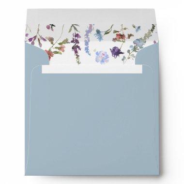 Elegant Dusty Blue Watercolor Wildflower Square Envelope