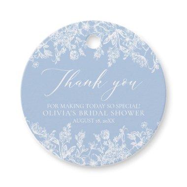 Elegant Dusty Blue White Floral  Favor Tags
