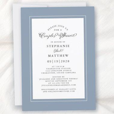 Elegant Dusty Blue White Wedding Couples Shower