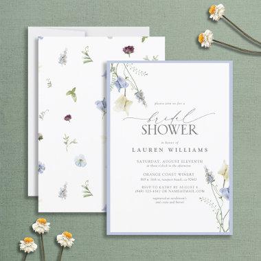 Elegant Dusty Blue Wildflower Bridal Shower Invitations