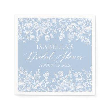 Elegant Dusty Blue Wildflower Bridal Shower Napkins