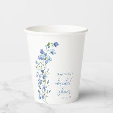 Elegant Dusty Blue Wildflower  Paper Cups