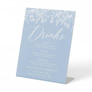 Elegant Dusty Blue Wildflower Drinks Menu Sign