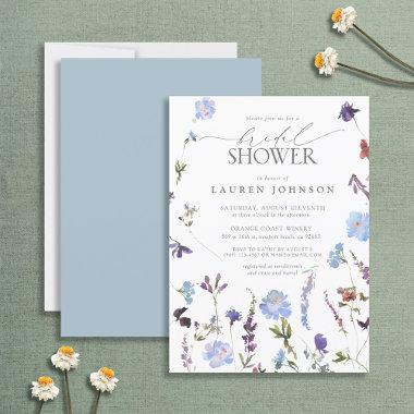 Elegant Dusty Blue Wildflower Floral Bridal Shower Invitations