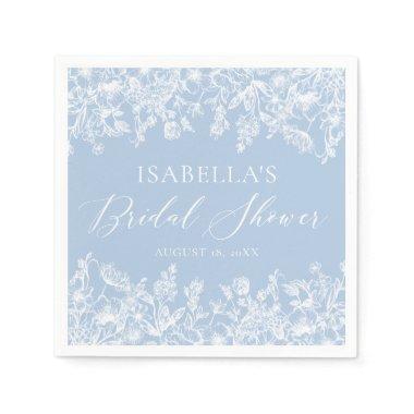 Elegant Dusty Blue Wildflowers Bridal Shower Napkins