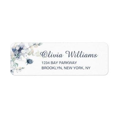 Elegant Dusty Blue Winter Foliage Return Address Label