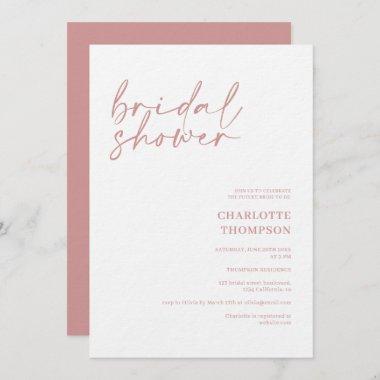 Elegant dusty pink casual script bridal shower Invitations