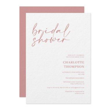 Elegant dusty pink casual script bridal shower Invitations