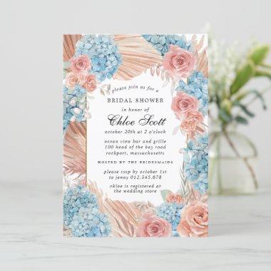 Elegant Dusty Rose Blue Hydrangea Bridal Shower Invitations