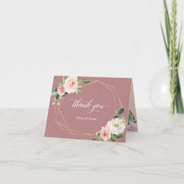 Elegant Dusty Rose Blush Floral Geometric Frame Thank You Invitations