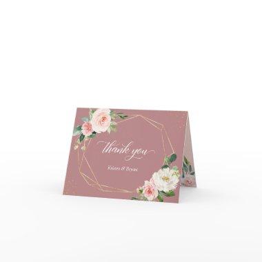 Elegant Dusty Rose Blush Floral Geometric Frame Thank You