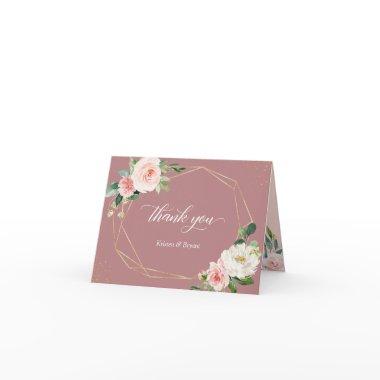 Elegant Dusty Rose Blush Floral Geometric Frame Thank You Invitations