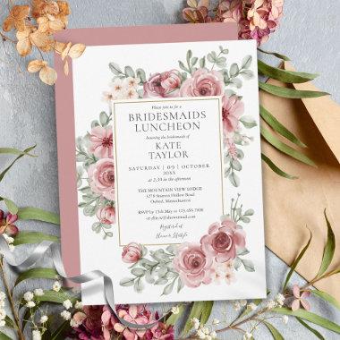 Elegant Dusty Rose Floral Bridesmaids Luncheon Invitations