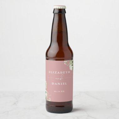 Elegant Dusty Rose Floral Greenery Wedding Beer Bottle Label