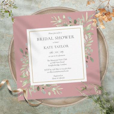 Elegant Dusty Rose Greenery Wedding Bridal Shower Invitations