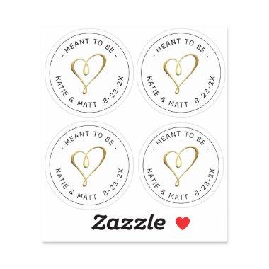 Elegant Embossed Gold Heart Meant to Be Wedding Sticker