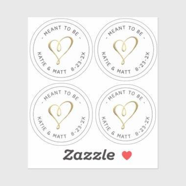 Elegant Embossed Gold Heart Meant to Be Wedding Sticker