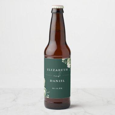 Elegant Emerald Floral Greenery Wedding Beer Bottle Label