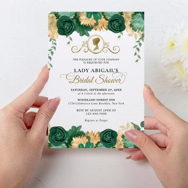 Elegant Emerald Floral Victorian Bridal Shower Invitations