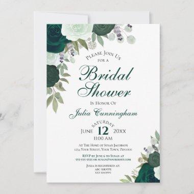 Elegant Emerald Green Boho Floral Bridal Shower Invitations