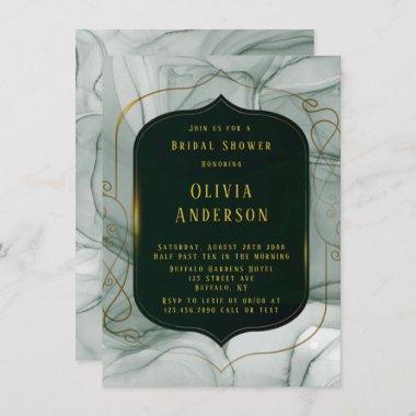 Elegant Emerald Green Gold Frame Bridal Shower Invitations