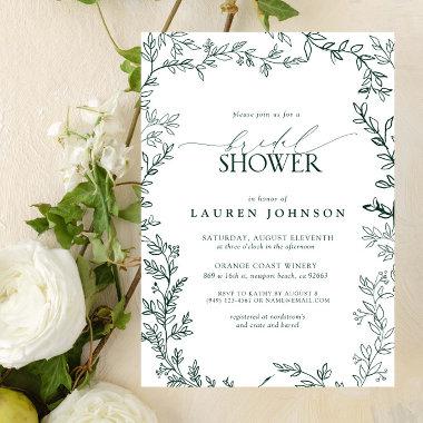 Elegant Emerald Green Leaf Bridal Shower Invitations
