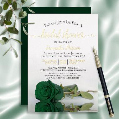 Elegant Emerald Green Rose with Gold Bridal Shower Foil Invitations