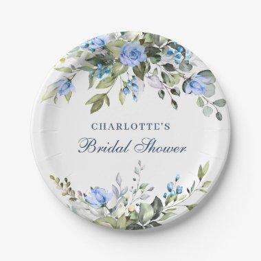 Elegant Eucalyptus Blue Floral Roses  Paper Plates
