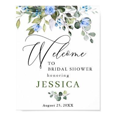 Elegant Eucalyptus Blue Roses Bridal Shower Poster