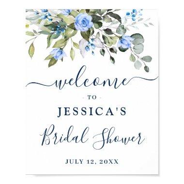 Elegant Eucalyptus Blue Roses Bridal Shower Poster