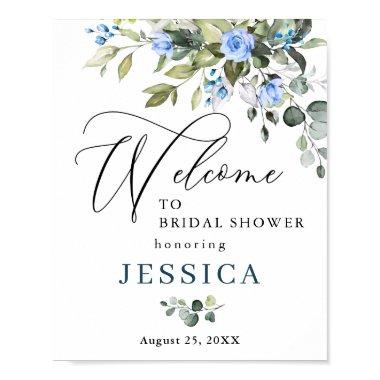 Elegant Eucalyptus Blue Roses Bridal Shower Poster