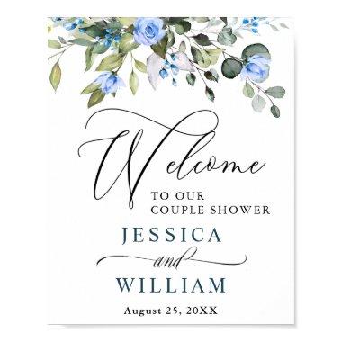 Elegant Eucalyptus Blue Roses Couple Shower Poster