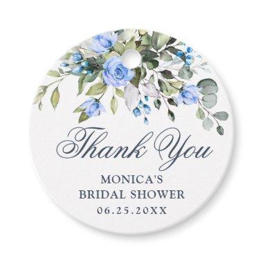 Elegant Eucalyptus Blue Roses Floral Bridal Shower Favor Tags