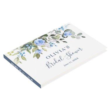 Elegant Eucalyptus Blue Roses Floral Bridal Shower Guest Book