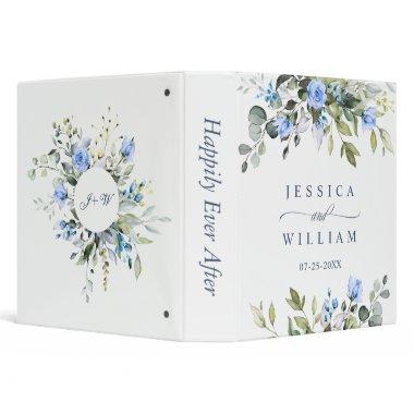 Elegant Eucalyptus Blue Roses Floral Wedding 3 Ring Binder
