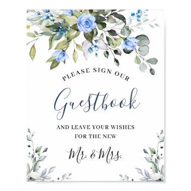 Elegant Eucalyptus Blue Roses Sign Our Guestbook