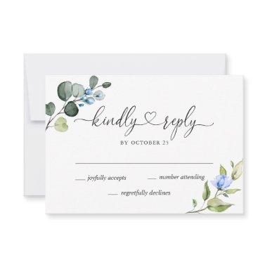 Elegant Eucalyptus Blue Roses Wedding RSVP Card