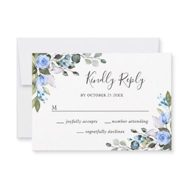 Elegant Eucalyptus Blue Roses Wedding RSVP Card