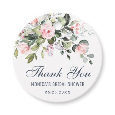 Elegant Eucalyptus Blush Pink Roses Bridal Shower Favor Tags